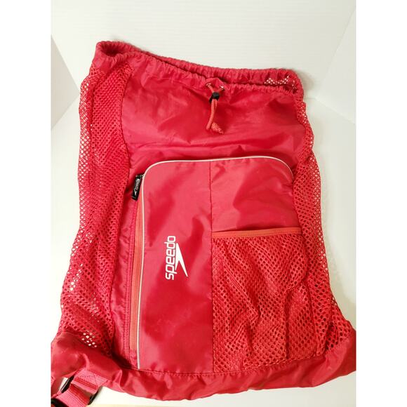 Speedo Red Mesh Drawstring Backpack‎ Swim Bag - Picture 1 of 3